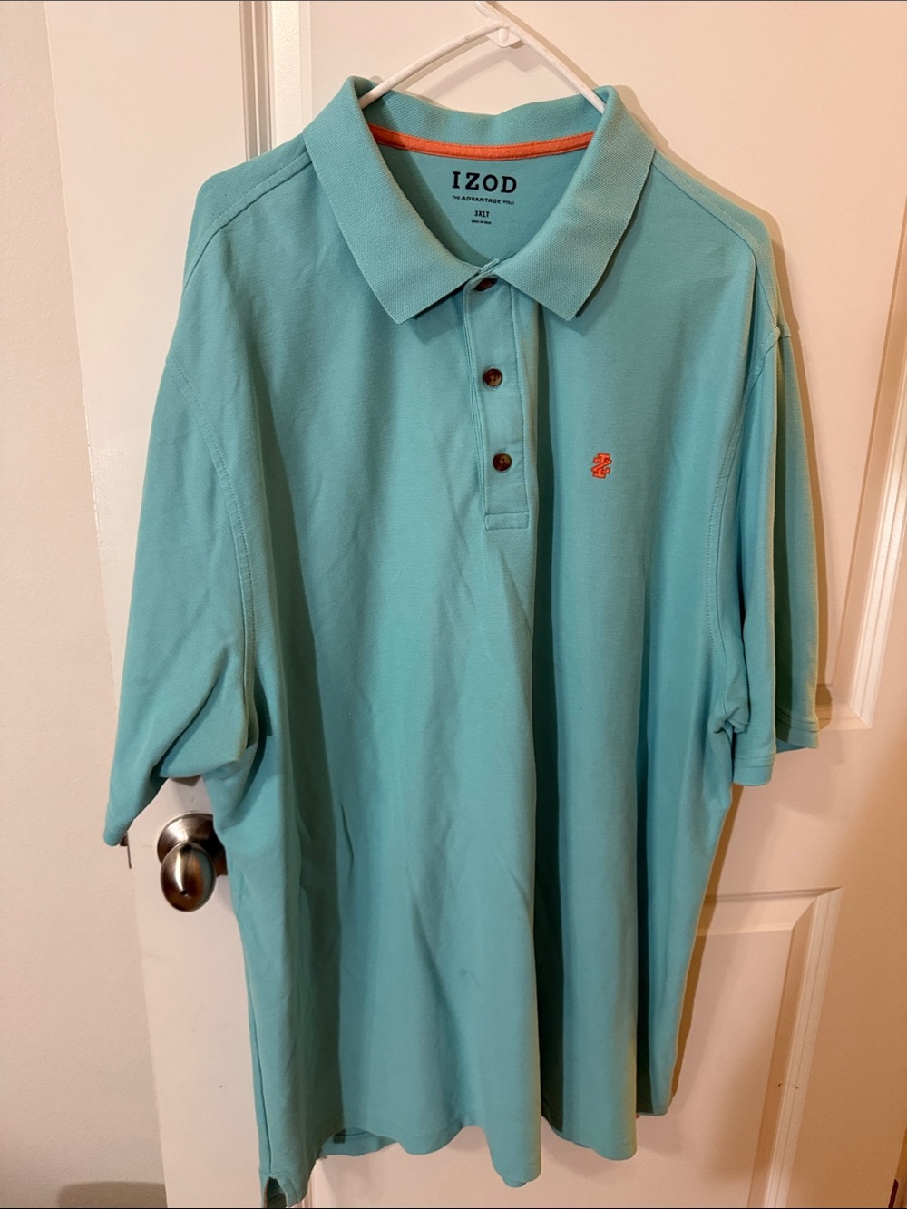 Izod Men's Aqua Polo with Orange Logo Detail